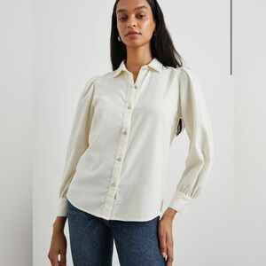 Rails Angelica Button Down Long Sleeve Shirt in Winter White, Size Medium (M)
